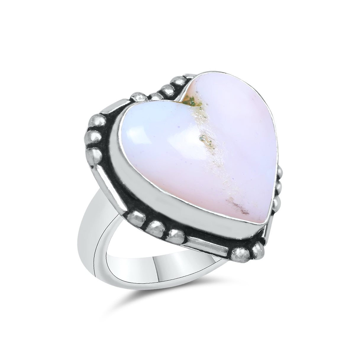 Pink Opal Heart Rings – Silver-Plated, Handmade, Soft Pink (US Sizes 6–10, Non-Adjustable) | Wholesale