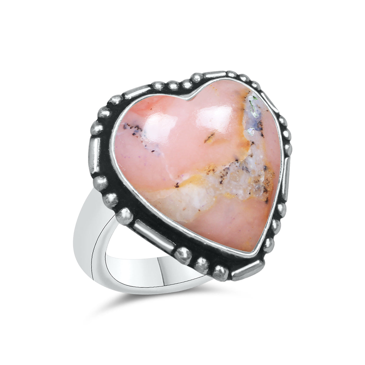 Pink Opal Heart Rings – Silver-Plated, Handmade, Soft Pink (US Sizes 6–10, Non-Adjustable) | Wholesale