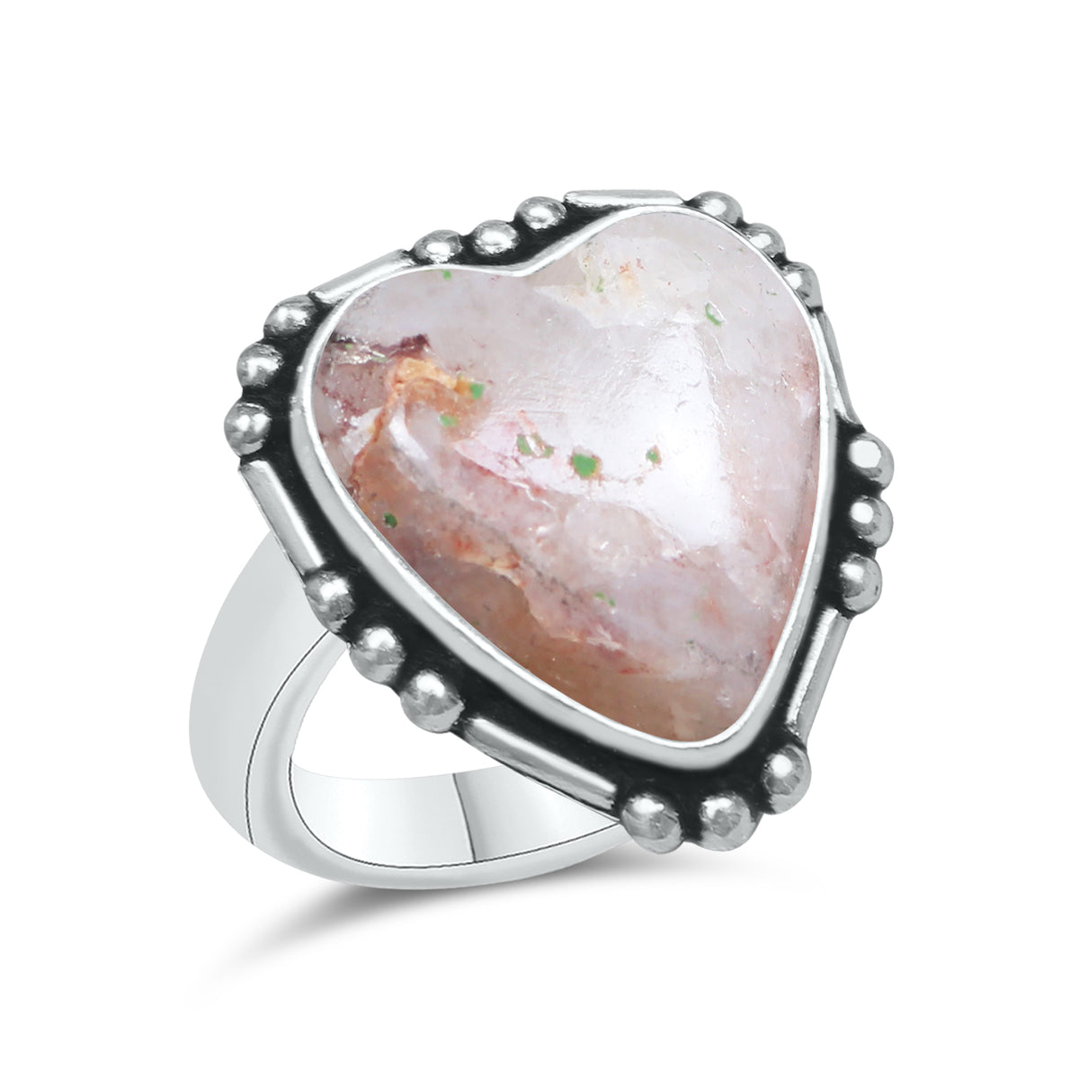 Pink Opal Heart Rings – Silver-Plated, Handmade, Soft Pink (US Sizes 6–10, Non-Adjustable) | Wholesale