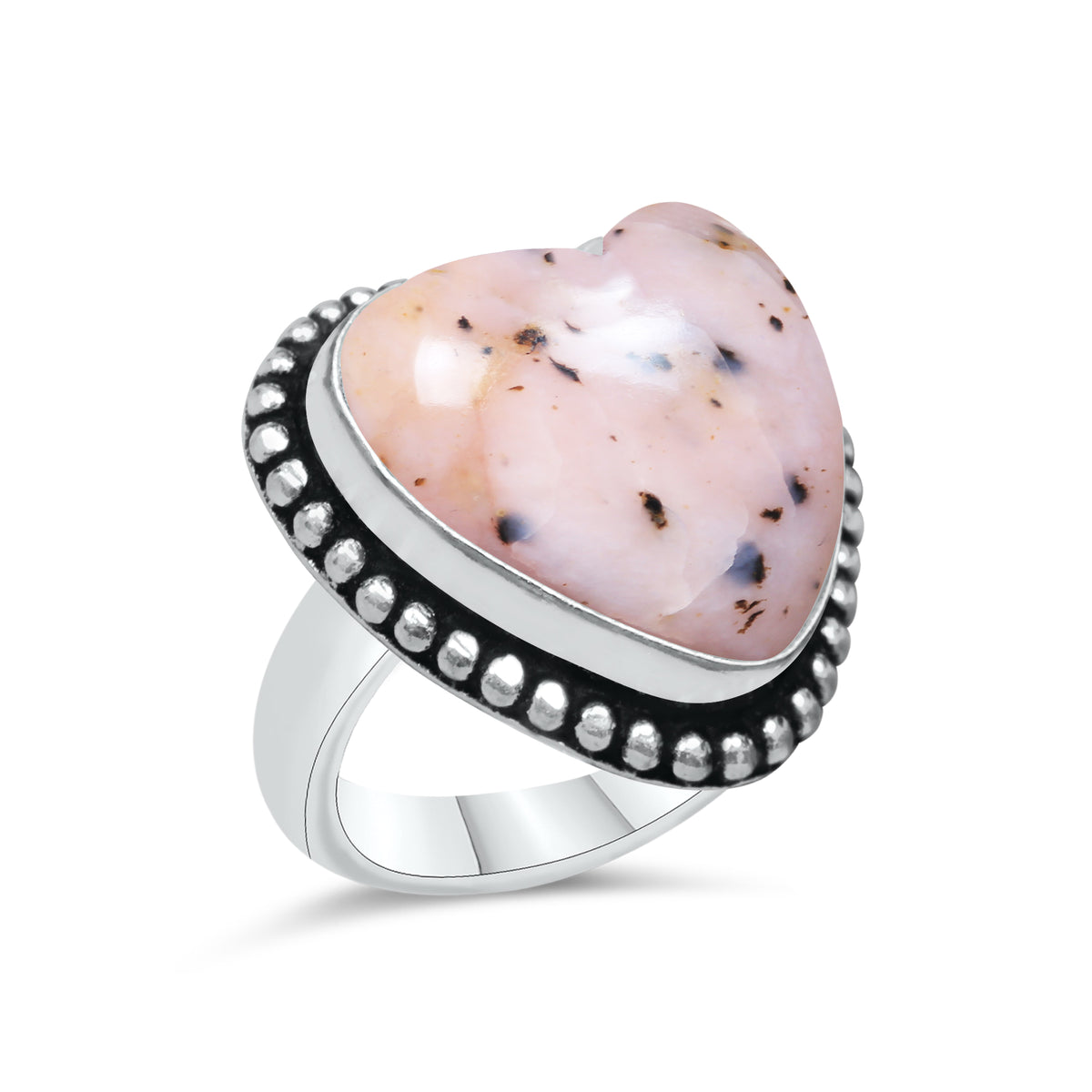 Pink Opal Heart Rings – Silver-Plated, Handmade, Soft Pink (US Sizes 6–10, Non-Adjustable) | Wholesale