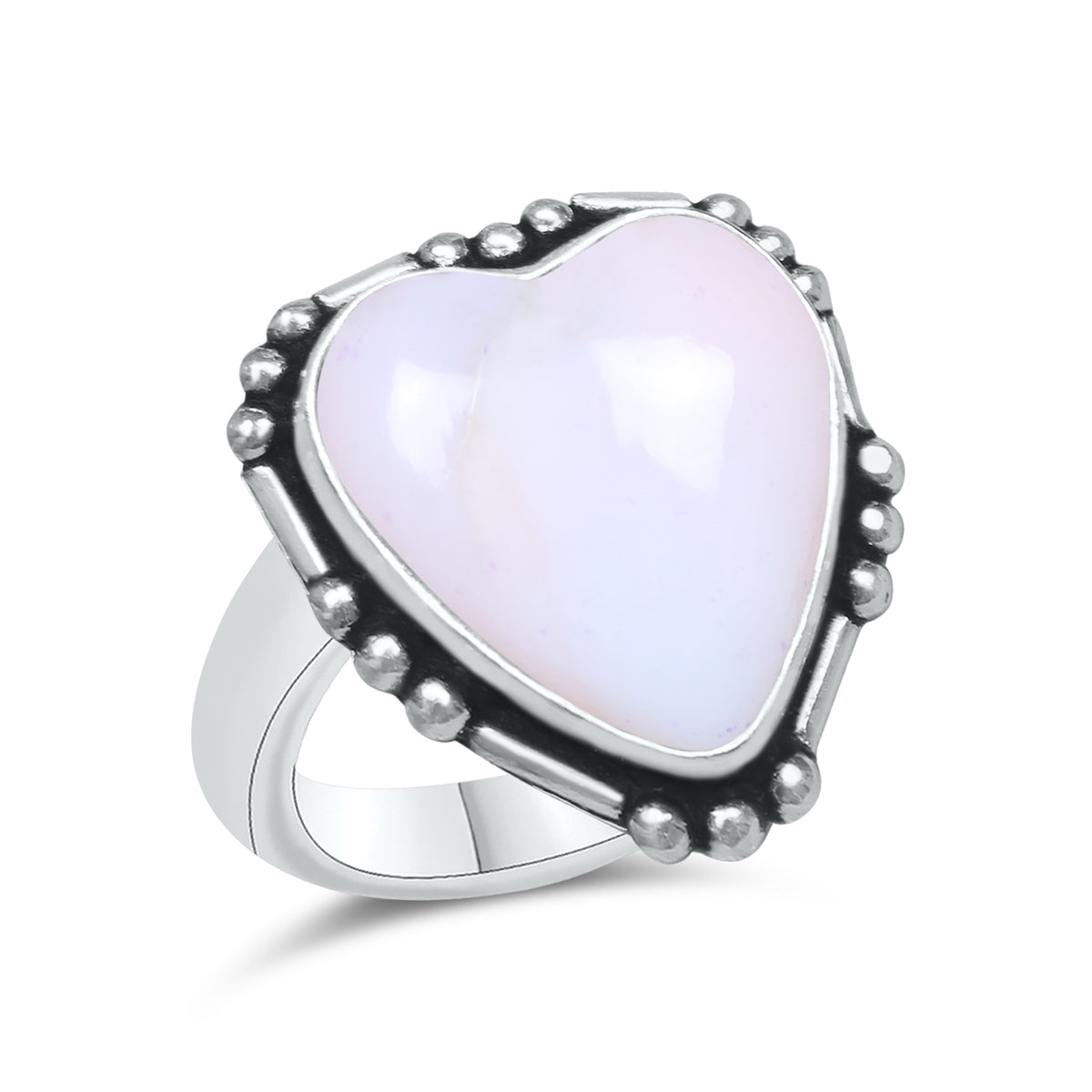 Pink Opal Heart Rings – Silver-Plated, Handmade, Soft Pink (US Sizes 6–10, Non-Adjustable) | Wholesale