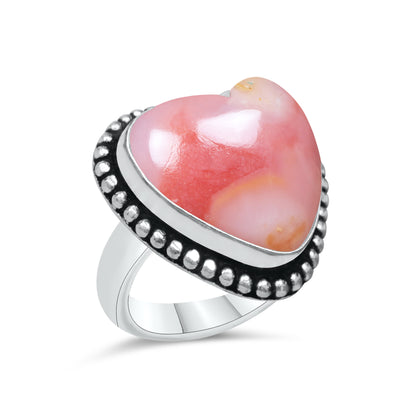 Pink Opal Heart Rings – Silver-Plated, Handmade, Soft Pink (US Sizes 6–10, Non-Adjustable) | Wholesale