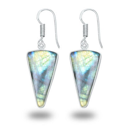 Boucles d'oreilles en labradorite - Minimalistes, formes variées, plaquées argent | Vente en gros