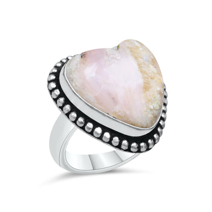 Pink Opal Heart Rings – Silver-Plated, Handmade, Soft Pink (US Sizes 6–10, Non-Adjustable) | Wholesale
