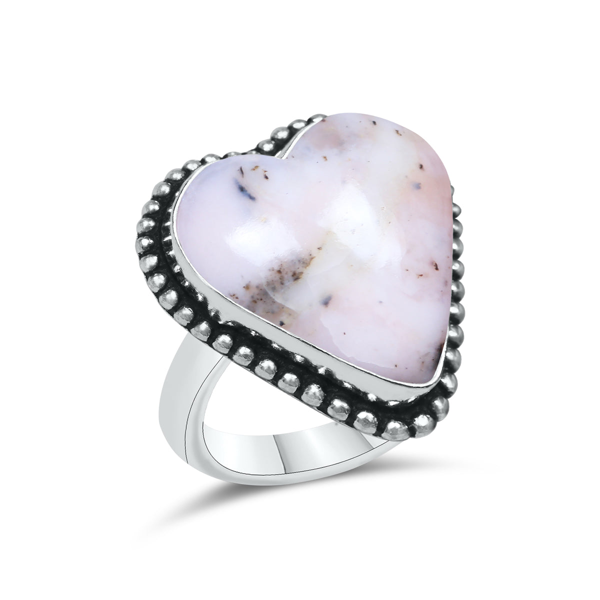 Pink Opal Heart Rings – Silver-Plated, Handmade, Soft Pink (US Sizes 6–10, Non-Adjustable) | Wholesale