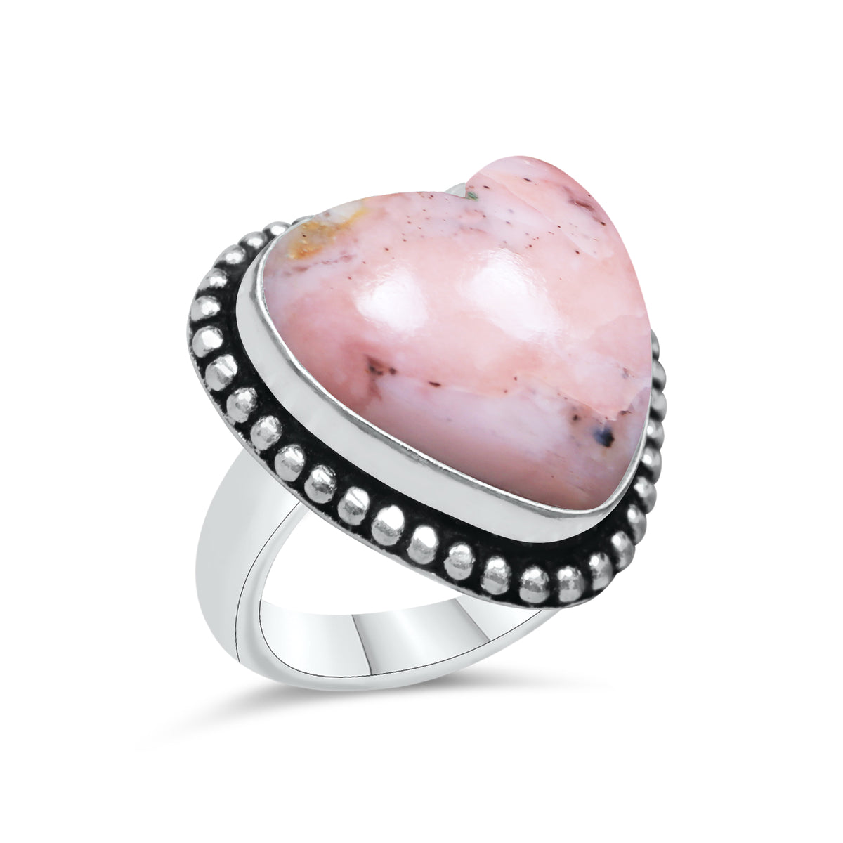 Pink Opal Heart Rings – Silver-Plated, Handmade, Soft Pink (US Sizes 6–10, Non-Adjustable) | Wholesale