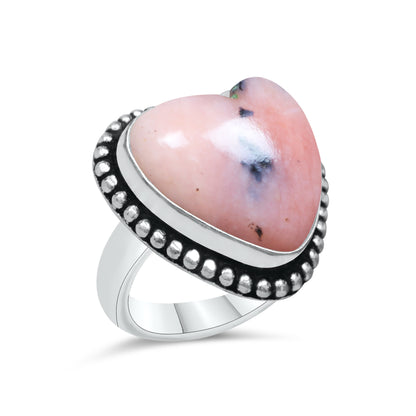 Pink Opal Heart Rings – Silver-Plated, Handmade, Soft Pink (US Sizes 6–10, Non-Adjustable) | Wholesale