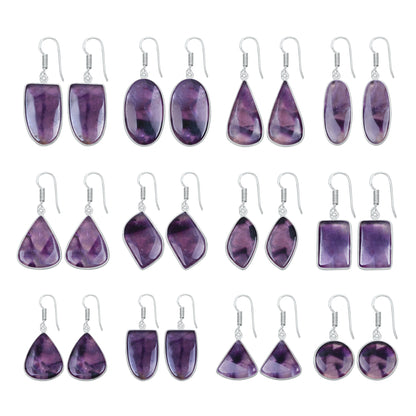 Amethyst Earrings - Minimalistic, Assorted Shapes, Wholesale, Silver-Overlay