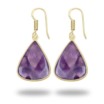 Amethyst Earrings – 18K Gold-Plated Bezel, Handmade Minimal Design | Made to Order