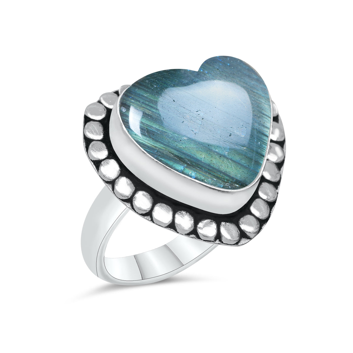 Labradorite Heart Rings – Silver-Plated, Handmade, Blue Flash (US Sizes 6–10, Non-Adjustable) | Wholesale