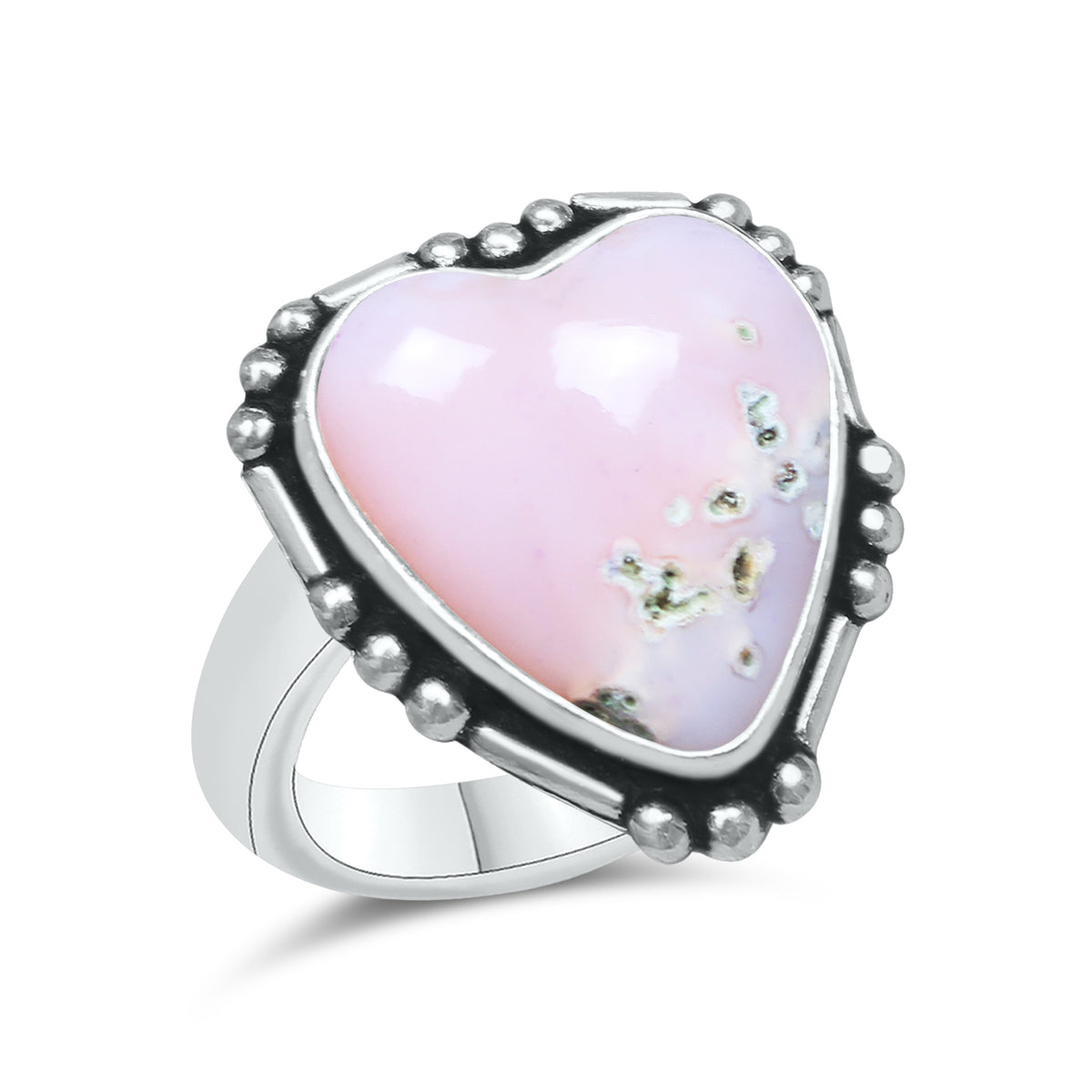 Pink Opal Heart Rings – Silver-Plated, Handmade, Soft Pink (US Sizes 6–10, Non-Adjustable) | Wholesale