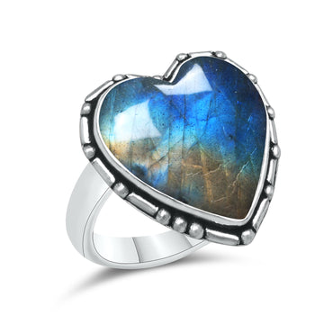 Labradorite Heart Rings – Silver-Plated, Handmade, Blue Flash (US Sizes 6–10, Non-Adjustable) | Wholesale
