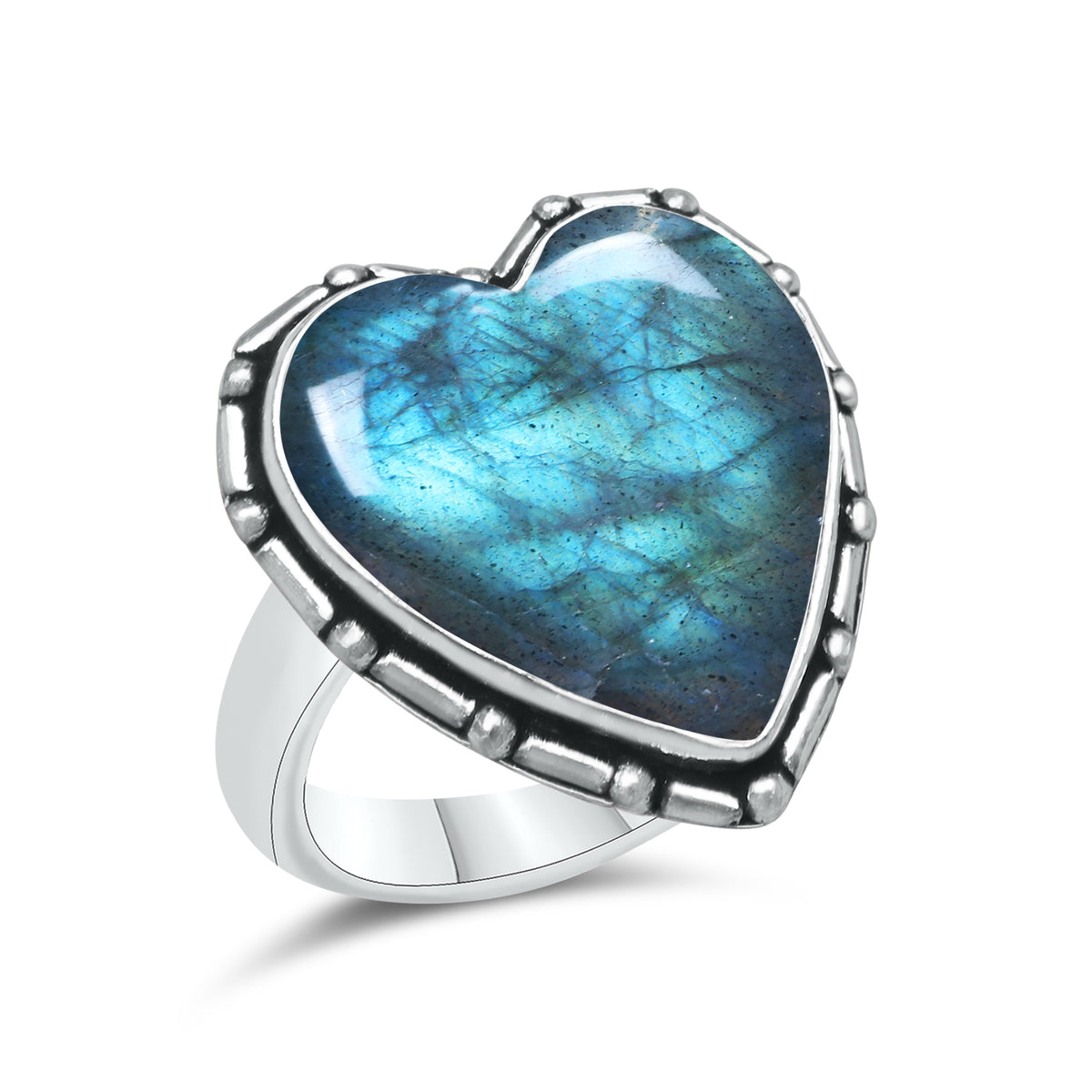 Labradorite Heart Rings – Silver-Plated, Handmade, Blue Flash (US Sizes 6–10, Non-Adjustable) | Wholesale