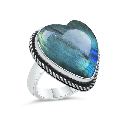 Labradorite Heart Rings – Silver-Plated, Handmade, Blue Flash (US Sizes 6–10, Non-Adjustable) | Wholesale