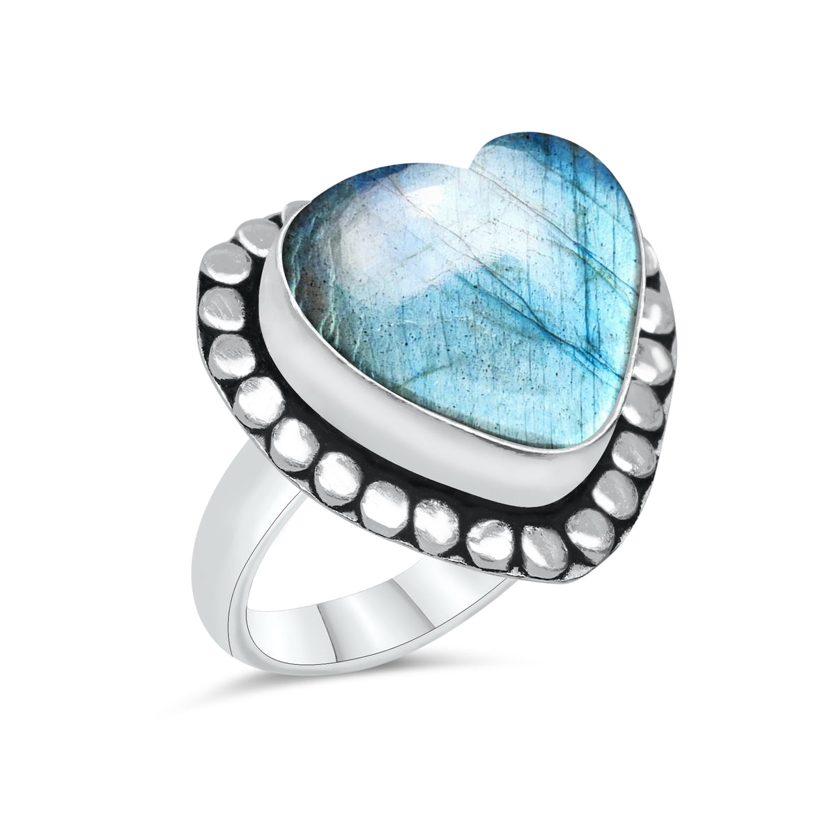 Labradorite Heart Rings – Silver-Plated, Handmade, Blue Flash (US Sizes 6–10, Non-Adjustable) | Wholesale