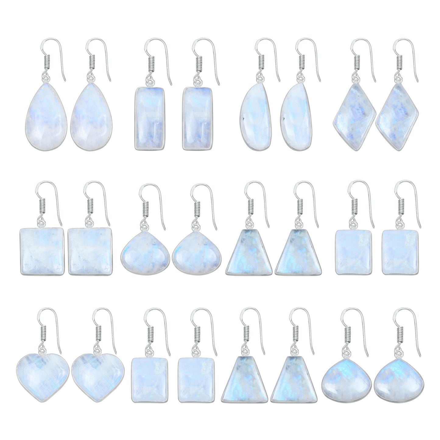 Rainbow Moonstone Earrings - Minimalist, Assorted Shapes, Wholesale, Silver-Overlay