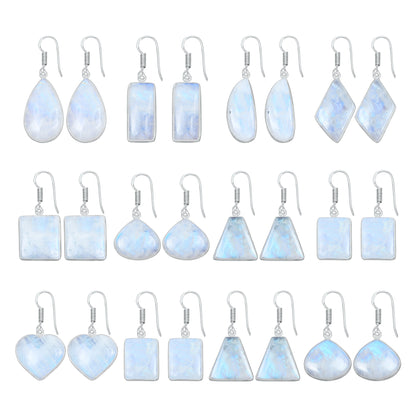 Rainbow Moonstone Earrings - Minimalist, Assorted Shapes, Wholesale, Silver-Overlay