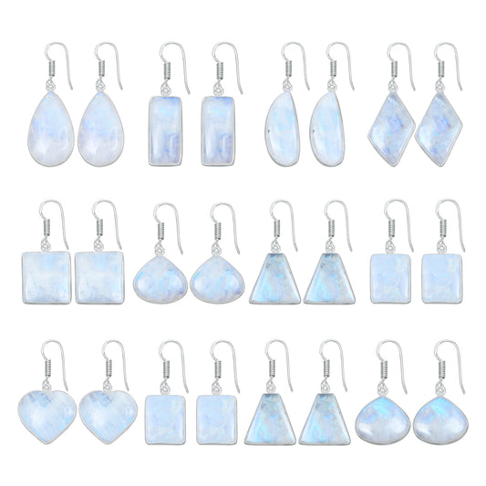 Rainbow Moonstone Earrings - Minimalist, Assorted Shapes, Wholesale, Silver-Overlay