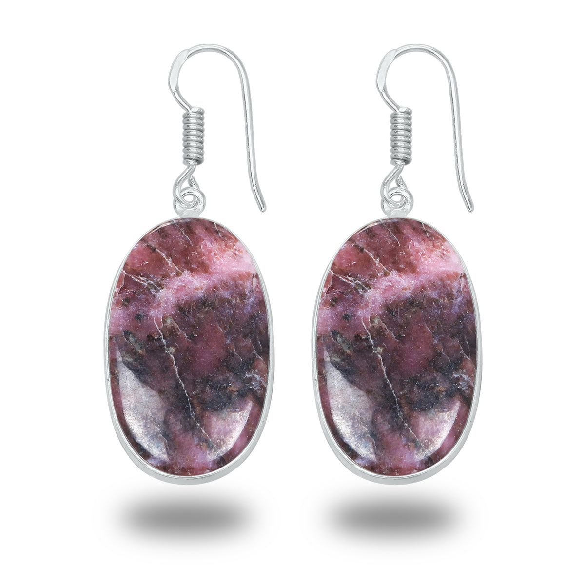 Boucles d'oreilles en rhodonite – Minimalistes, plaquées argent | Bijoux faits main en gros