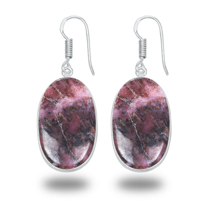 Boucles d'oreilles en rhodonite – Minimalistes, plaquées argent | Bijoux faits main en gros