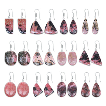 Boucles d'oreilles en rhodonite – Minimalistes, plaquées argent | Bijoux faits main en gros