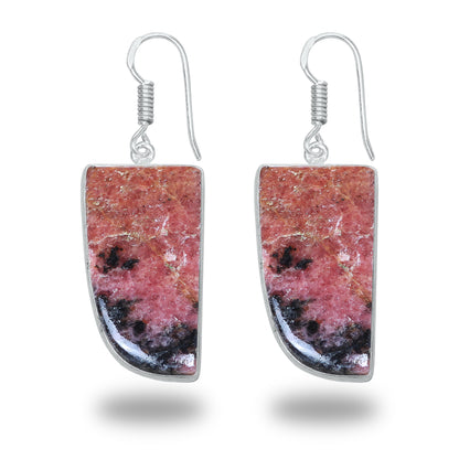 Boucles d'oreilles en rhodonite – Minimalistes, plaquées argent | Bijoux faits main en gros