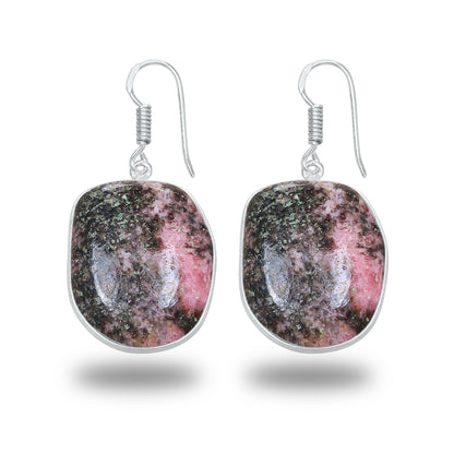 Boucles d'oreilles en rhodonite – Minimalistes, plaquées argent | Bijoux faits main en gros