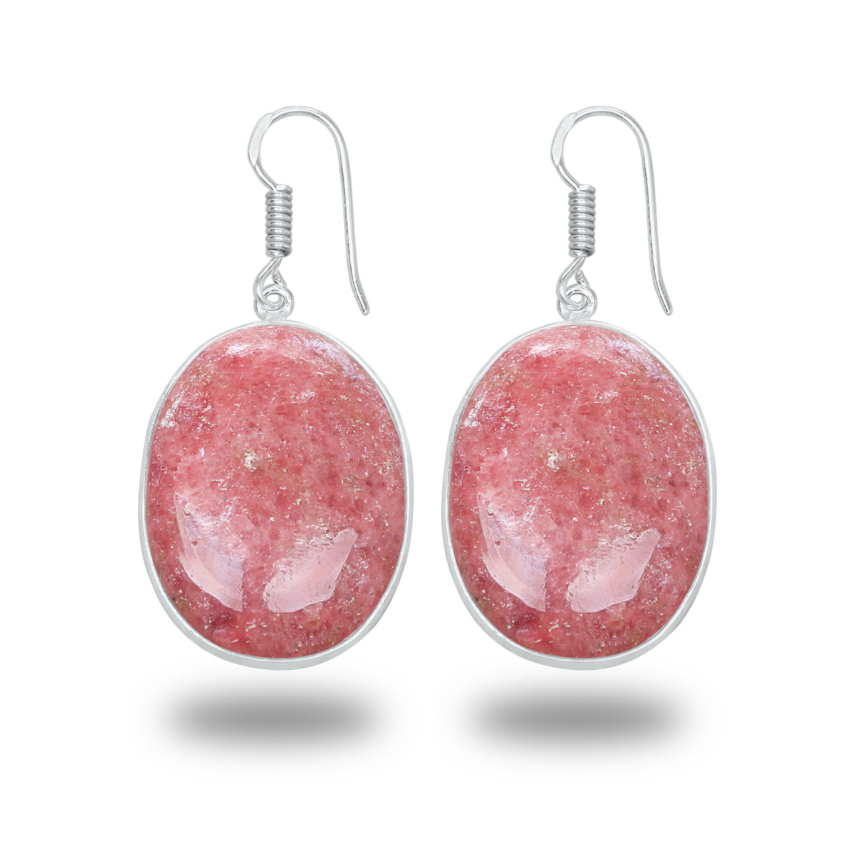Boucles d'oreilles en rhodonite – Minimalistes, plaquées argent | Bijoux faits main en gros
