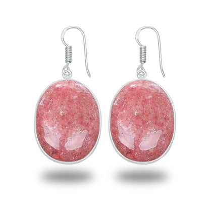 Boucles d'oreilles en rhodonite – Minimalistes, plaquées argent | Bijoux faits main en gros