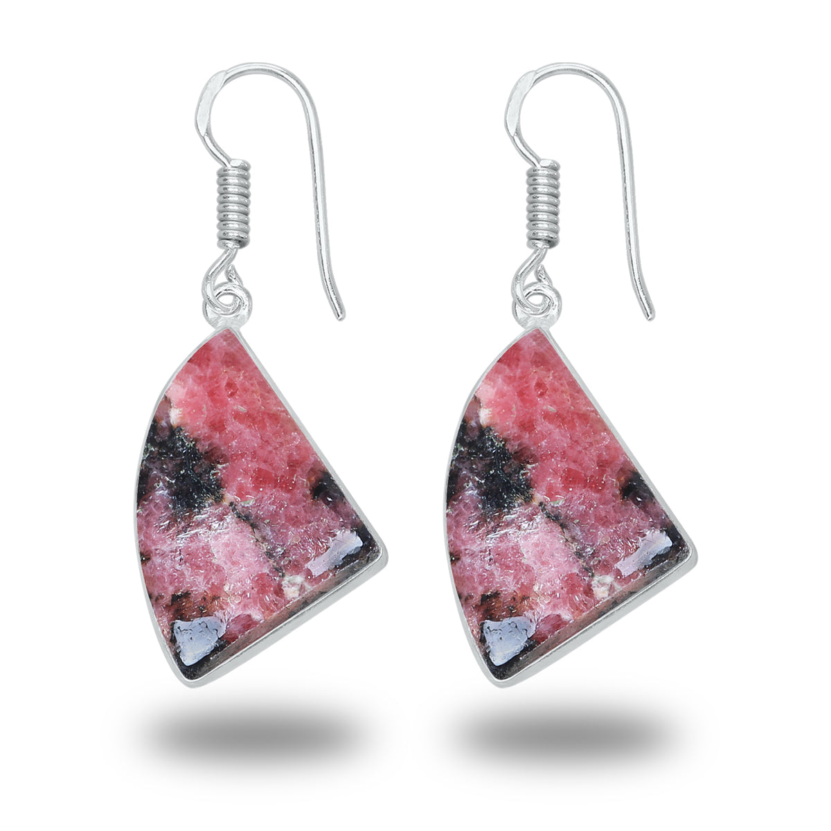 Boucles d'oreilles en rhodonite – Minimalistes, plaquées argent | Bijoux faits main en gros