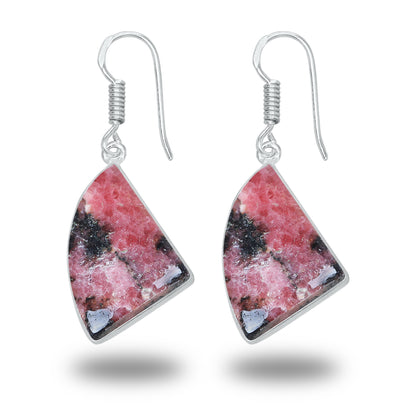 Boucles d'oreilles en rhodonite – Minimalistes, plaquées argent | Bijoux faits main en gros