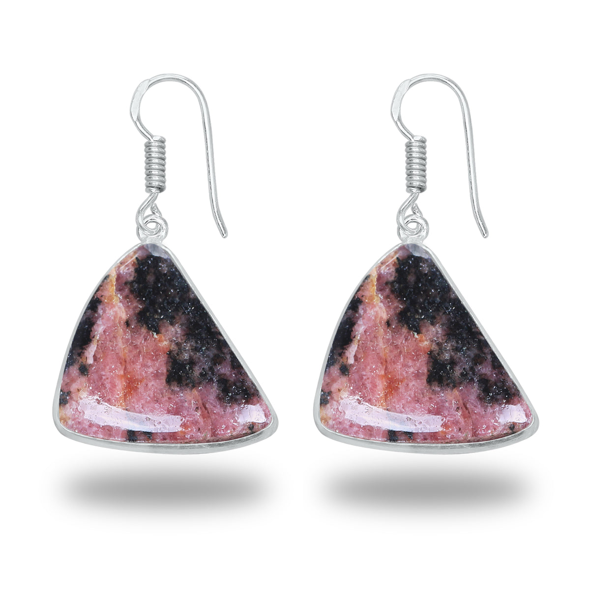 Boucles d'oreilles en rhodonite – Minimalistes, plaquées argent | Bijoux faits main en gros