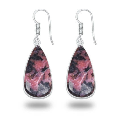 Boucles d'oreilles en rhodonite – Minimalistes, plaquées argent | Bijoux faits main en gros