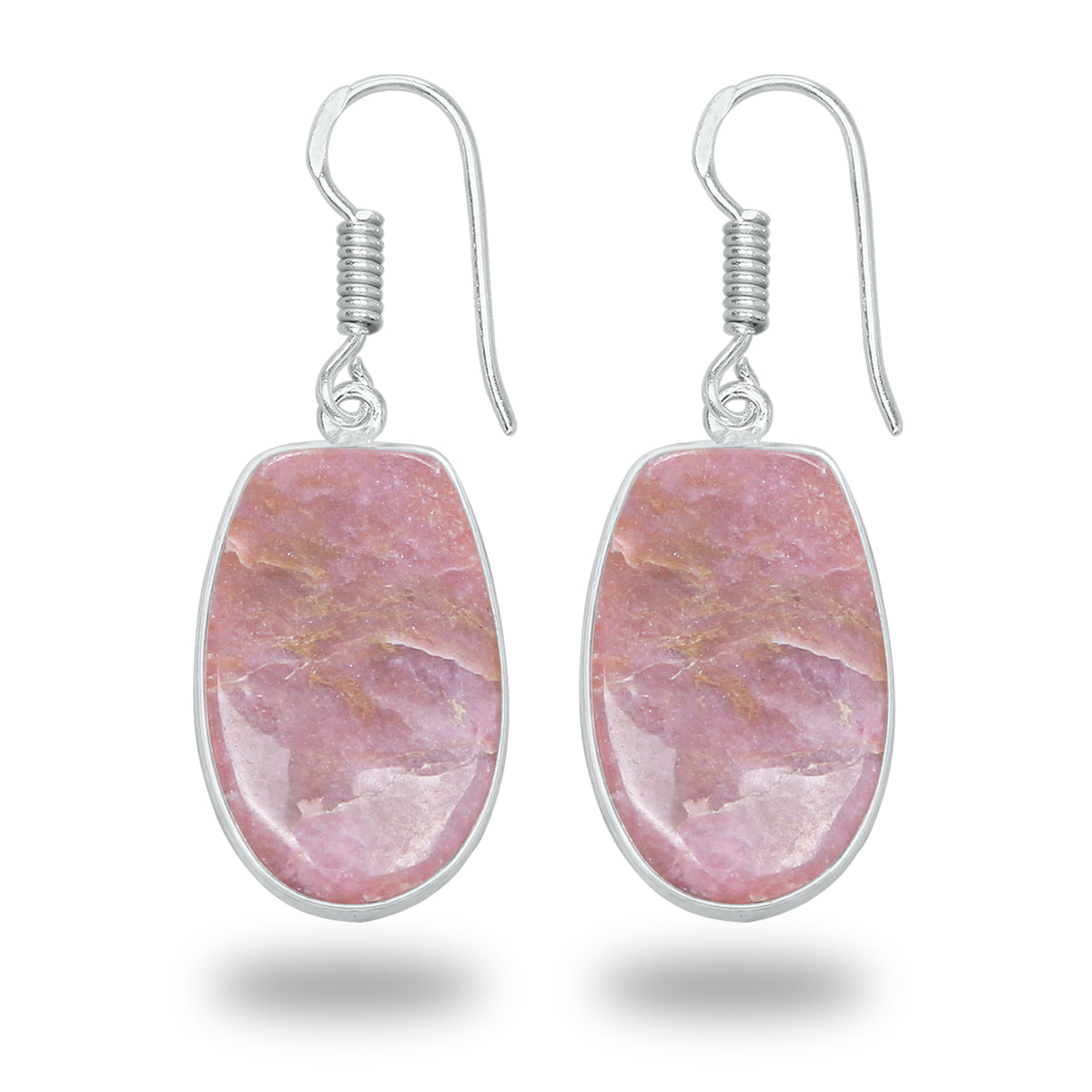 Boucles d'oreilles en rhodonite – Minimalistes, plaquées argent | Bijoux faits main en gros