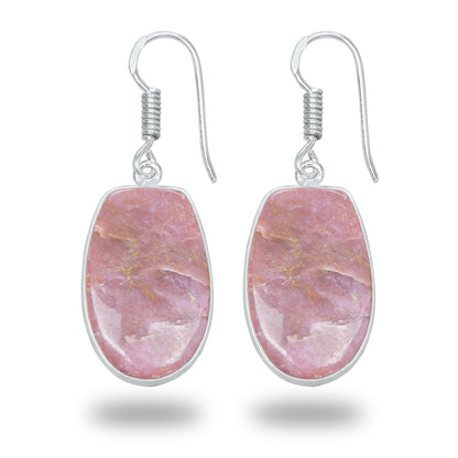 Boucles d'oreilles en rhodonite – Minimalistes, plaquées argent | Bijoux faits main en gros