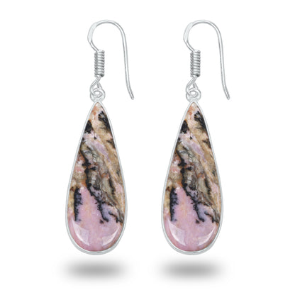 Boucles d'oreilles en rhodonite – Minimalistes, plaquées argent | Bijoux faits main en gros