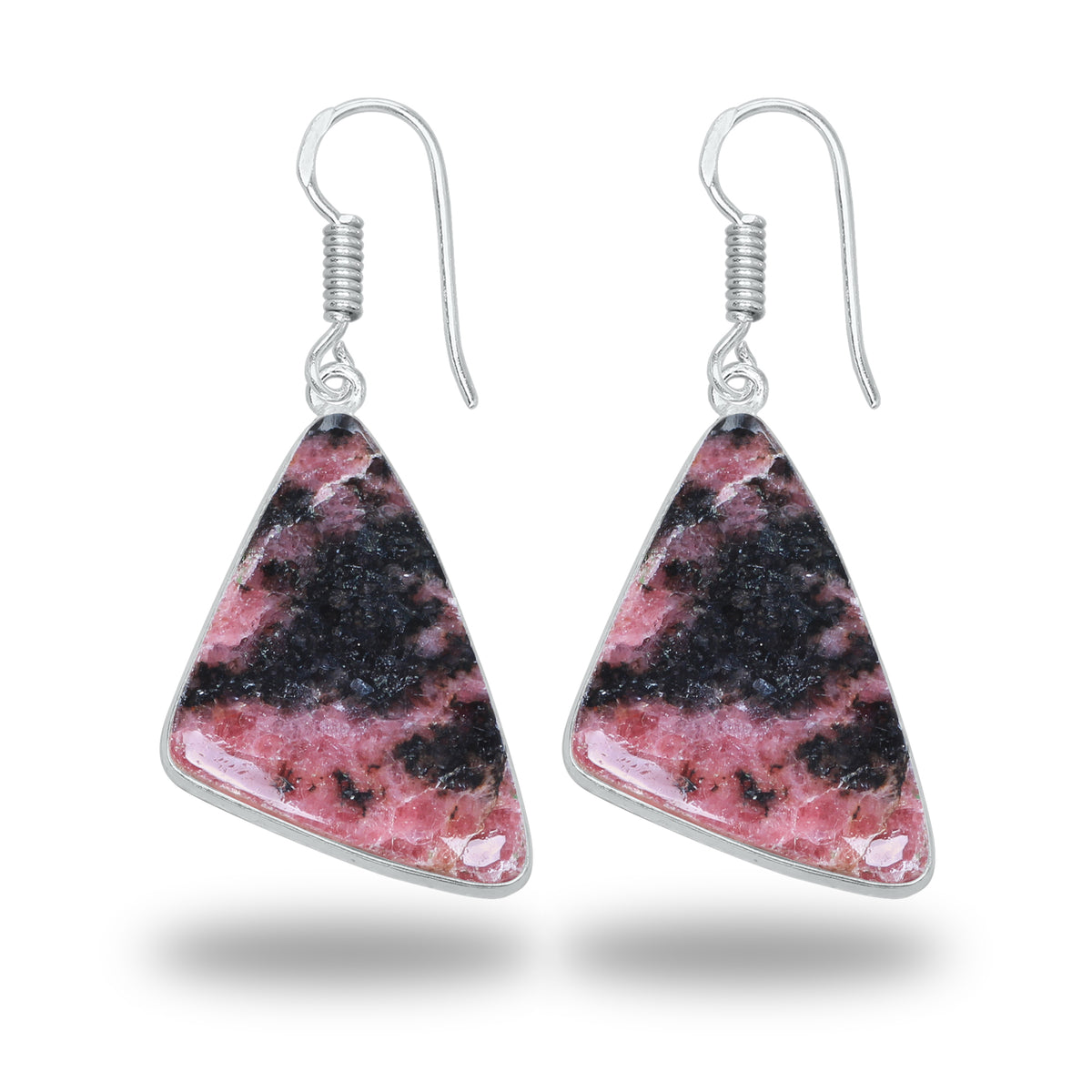 Boucles d'oreilles en rhodonite – Minimalistes, plaquées argent | Bijoux faits main en gros