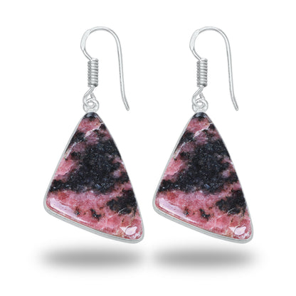 Boucles d'oreilles en rhodonite – Minimalistes, plaquées argent | Bijoux faits main en gros