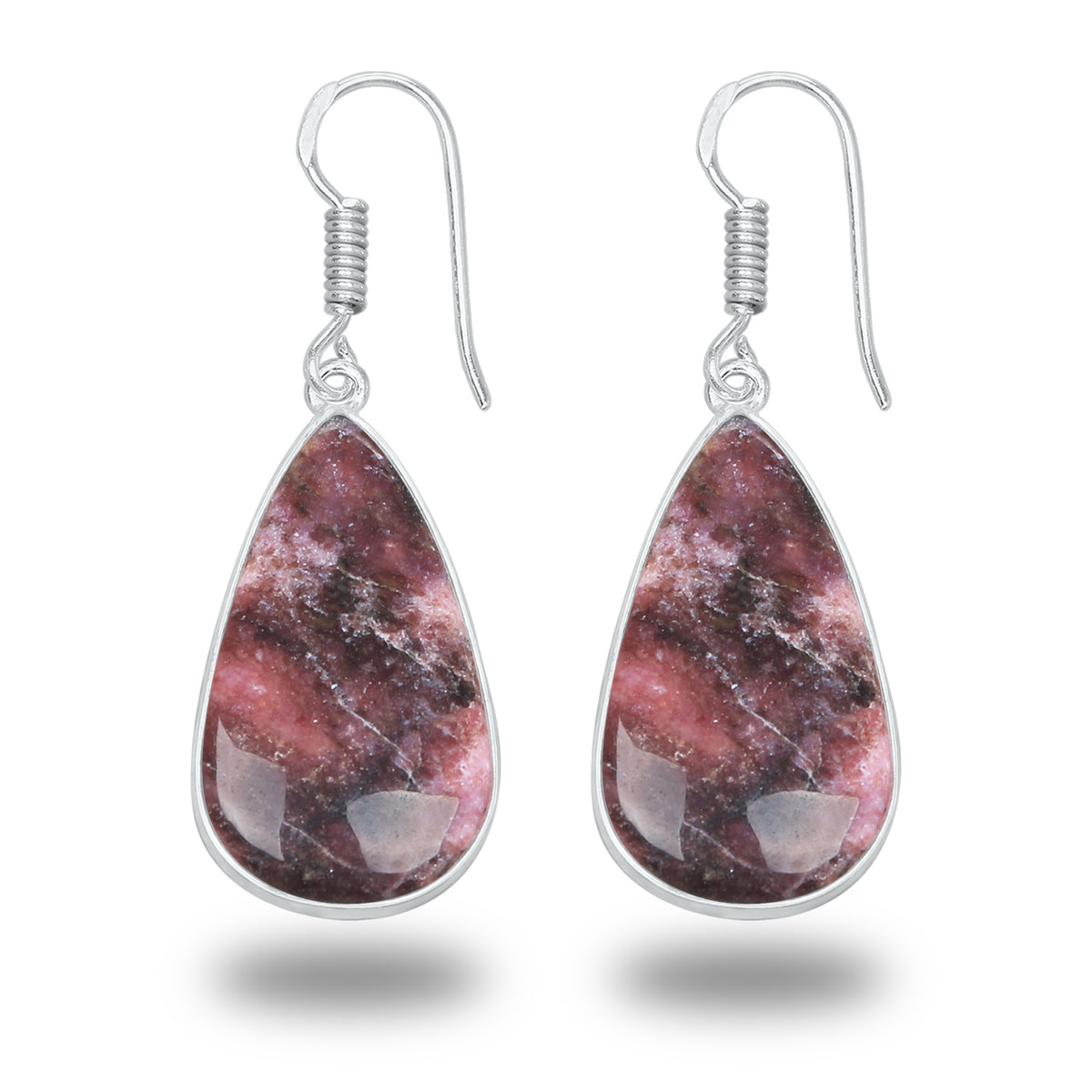 Boucles d'oreilles en rhodonite – Minimalistes, plaquées argent | Bijoux faits main en gros