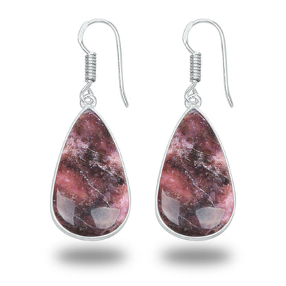 Boucles d'oreilles en rhodonite – Minimalistes, plaquées argent | Bijoux faits main en gros
