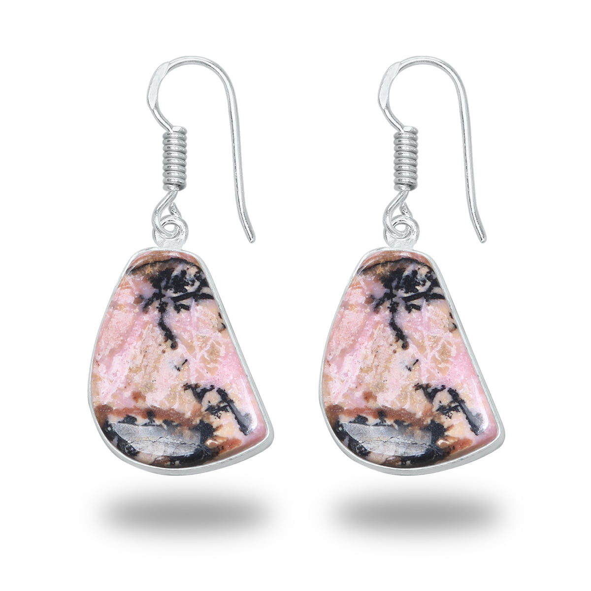 Boucles d'oreilles en rhodonite – Minimalistes, plaquées argent | Bijoux faits main en gros