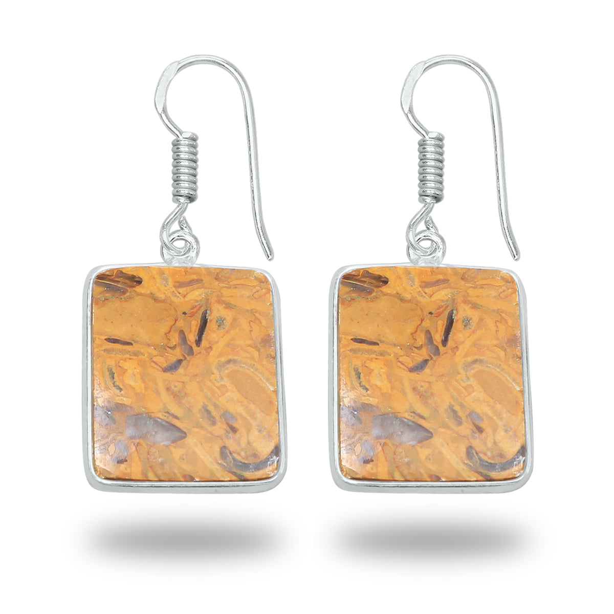 Boucles d'oreilles en pierre de calligraphie (jaspe Mariam) – Minimalistes, plaquées argent | Vente en gros