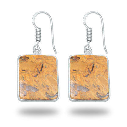 Boucles d'oreilles en pierre de calligraphie (jaspe Mariam) – Minimalistes, plaquées argent | Vente en gros