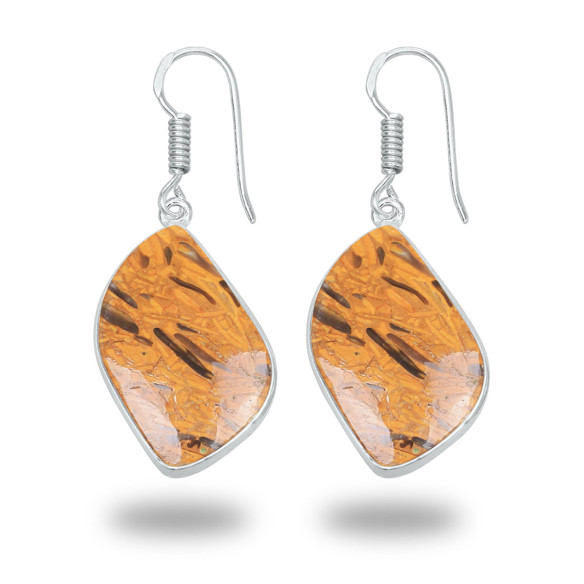 Boucles d'oreilles en pierre de calligraphie (jaspe Mariam) – Minimalistes, plaquées argent | Vente en gros