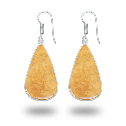 Boucles d'oreilles en corail fossile – Plaqué argent, minimalistes | Bijoux faits main en gros