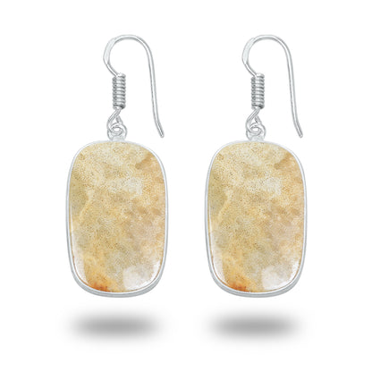 Boucles d'oreilles en corail fossile – Plaqué argent, minimalistes | Bijoux faits main en gros