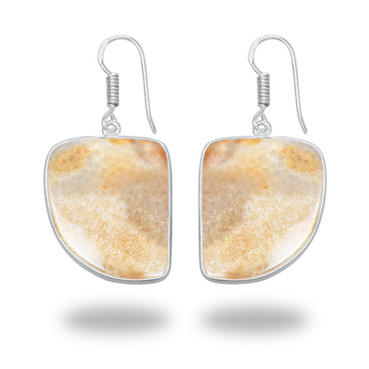 Boucles d'oreilles en corail fossile – Plaqué argent, minimalistes | Bijoux faits main en gros