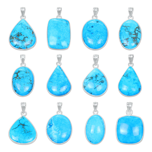 Blue Howlite (Dyed) Simple works Pendants - Handmade, Silver-Plated, Assorted Shapes
