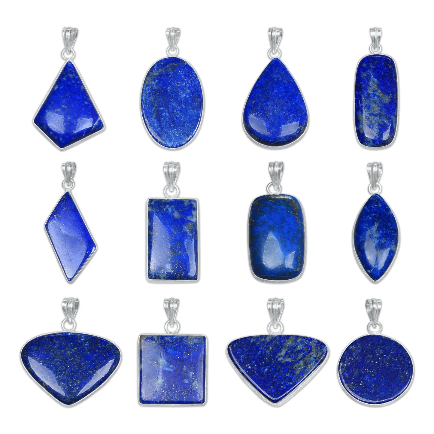 Pendentifs minimalistes en lapis-lazuli - Faits main, plaqués argent, vente en gros