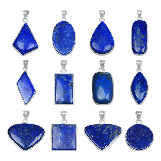Pendentifs minimalistes en lapis-lazuli - Faits main, plaqués argent, vente en gros